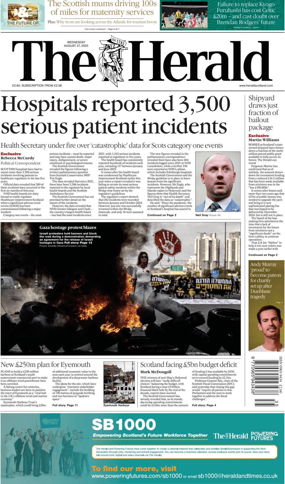 The herald scotland today s front page 27 08 2025