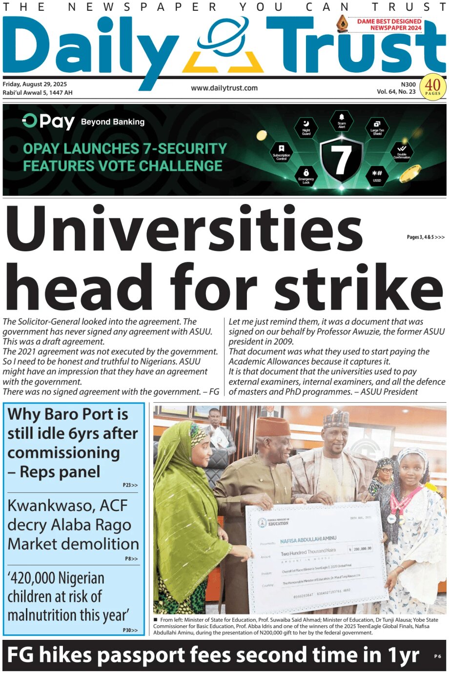Daily Trust - Front Page - 08/29/2025