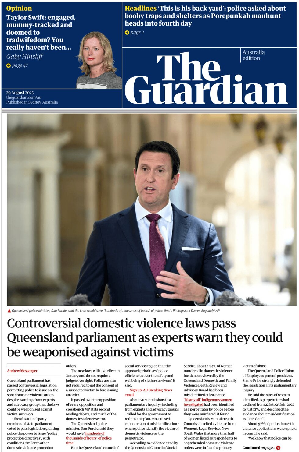 The Guardian Australia - Front Page - 08/29/2025