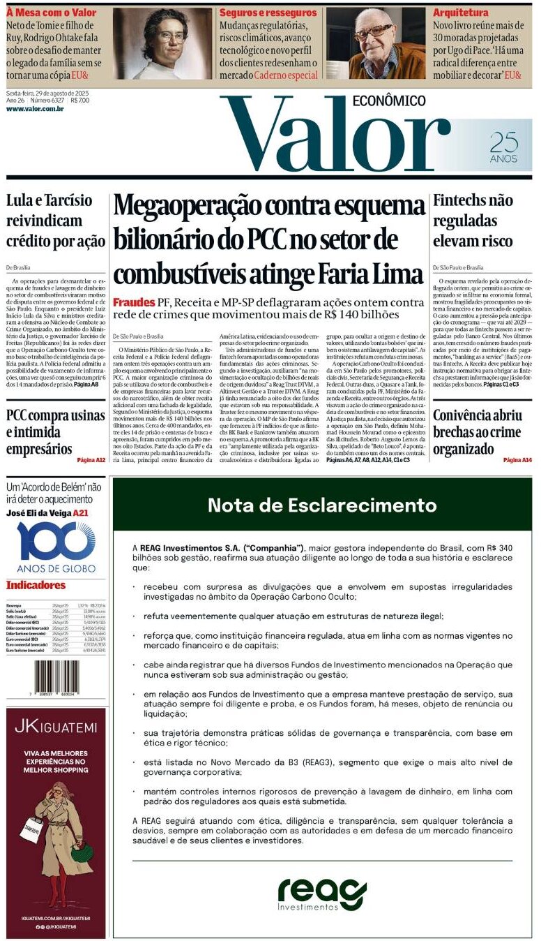 Valor Econômico - Front Page - 08/29/2025