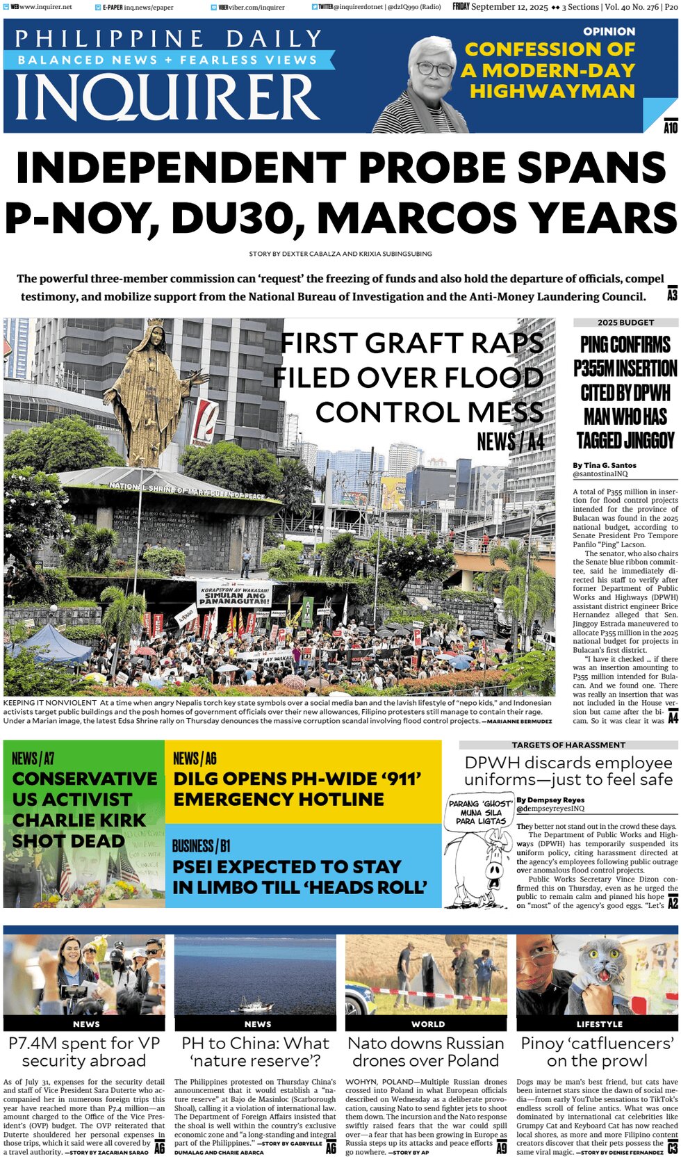 Philippine Daily Inquirer - Today's Front Page, 12/09/2025