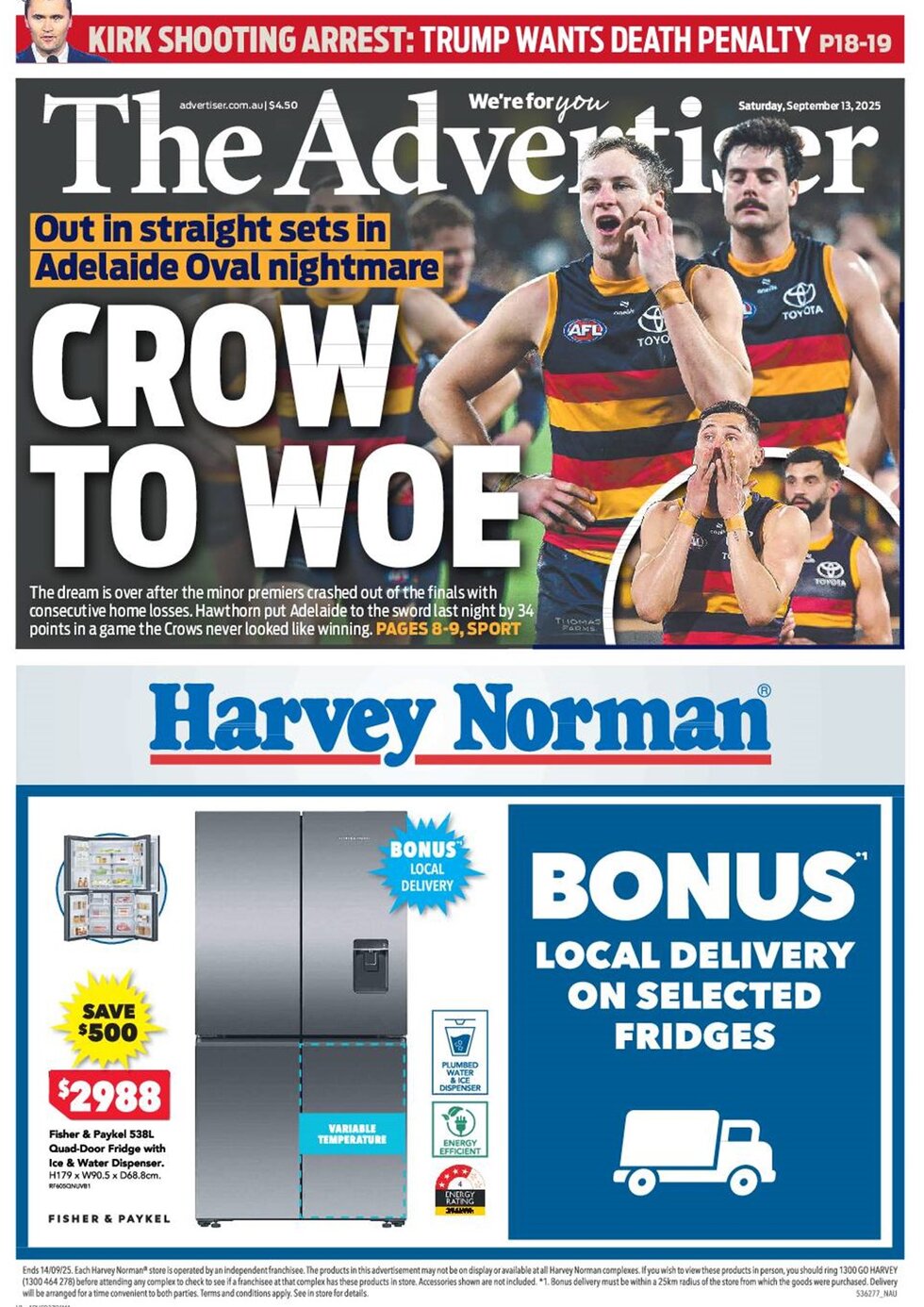 The Advertiser - Front Page - 09/13/2025