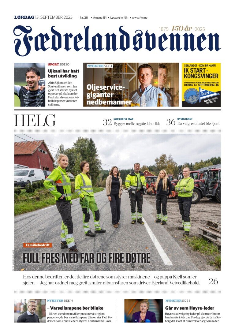 Fædrelandsvennen - Front Page - 09/13/2025