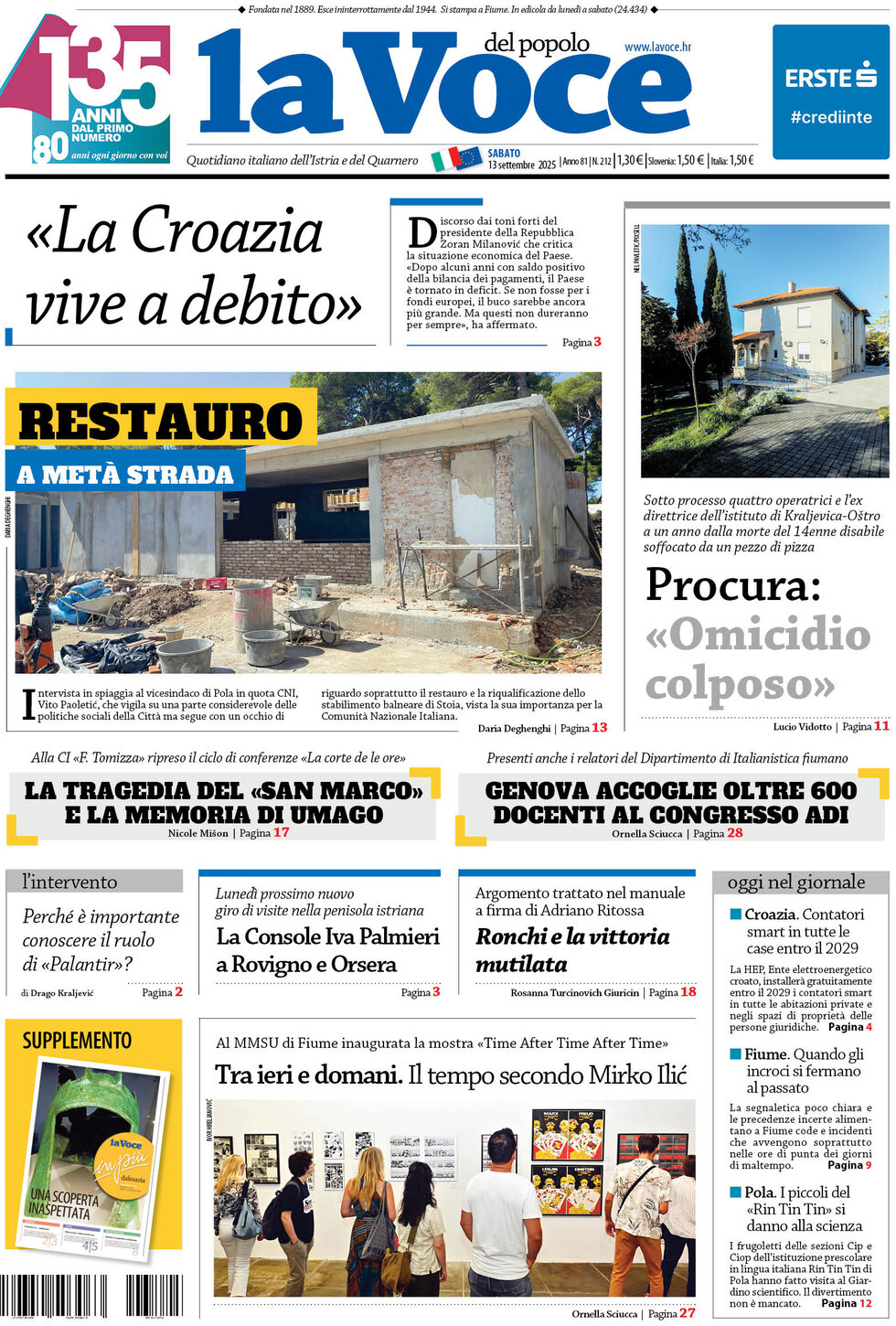 La Voce del popolo - Front Page - 09/13/2025