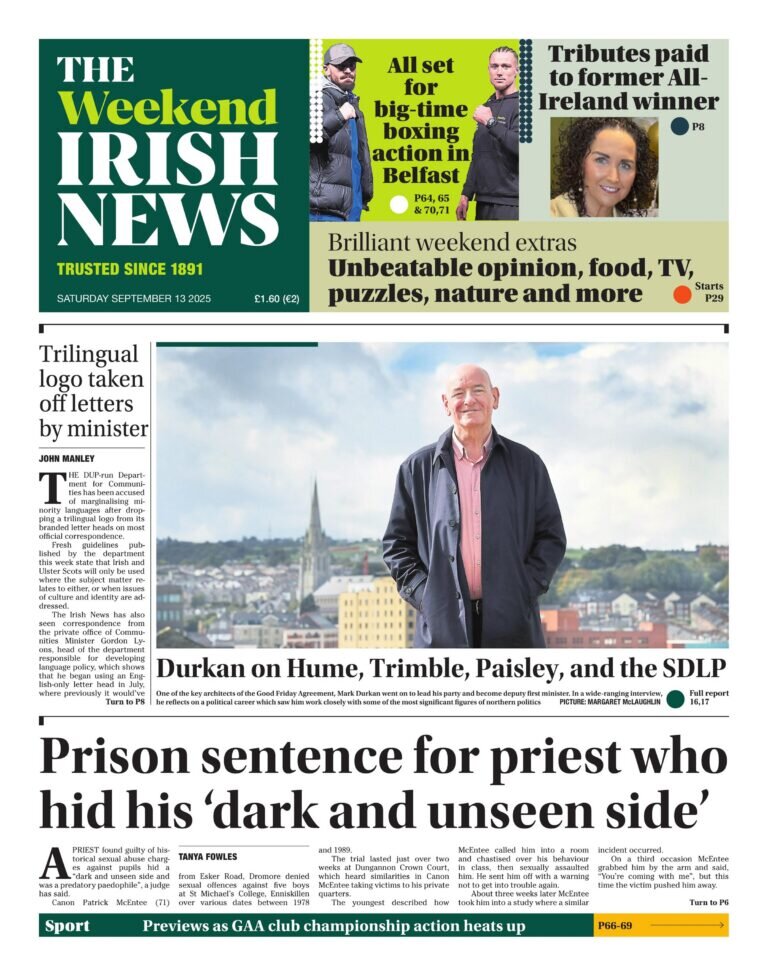 The Irish News - Front Page - 09/14/2025
