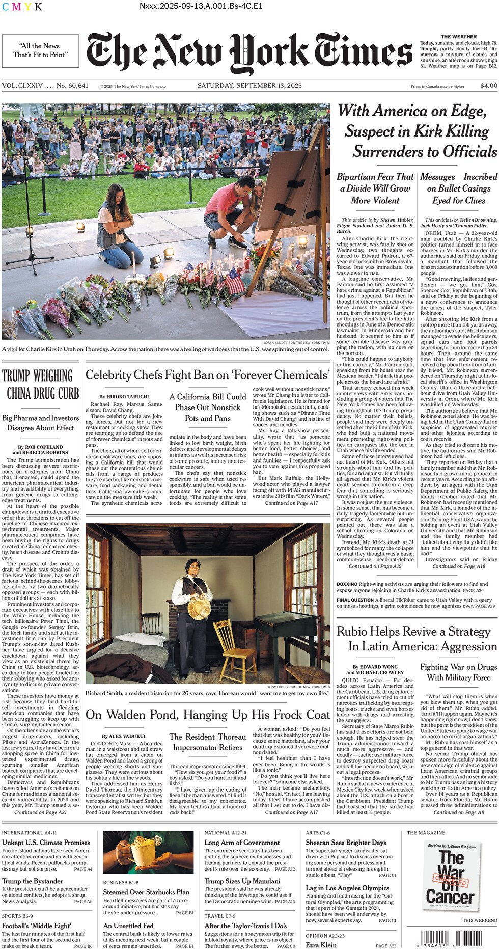 The New York Times - Today's Front Page, 13/09/2025