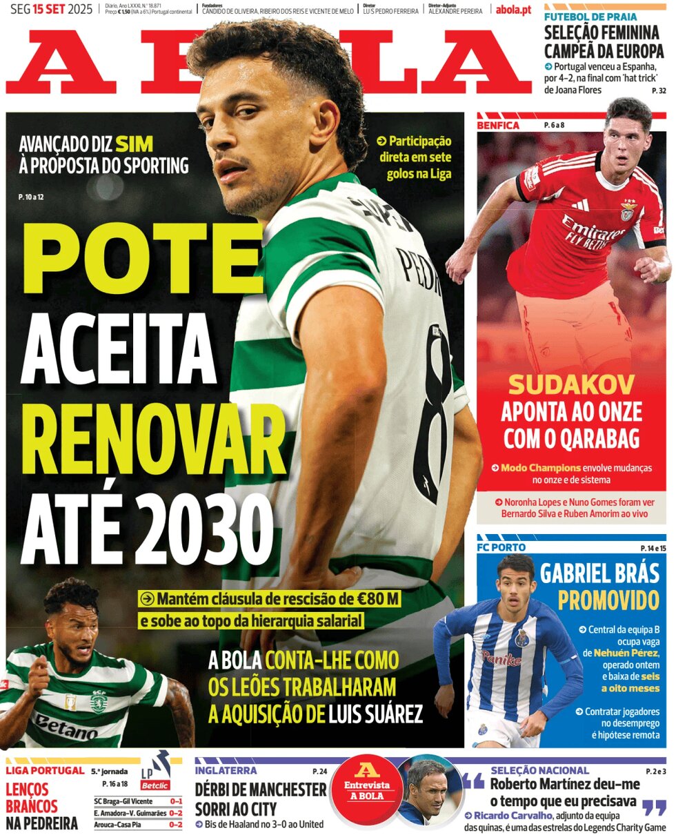 A Bola - Front Page - 09/15/2025