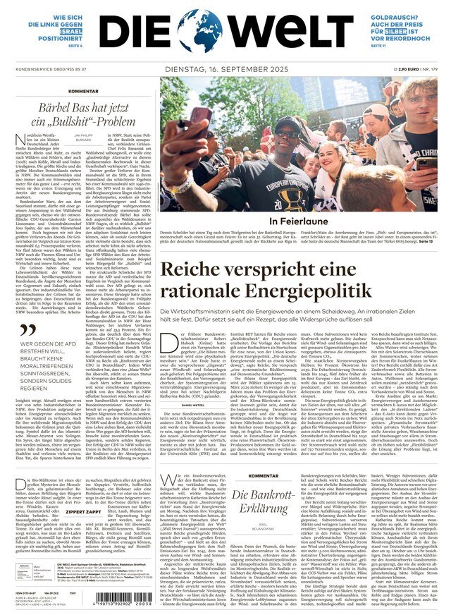 Die Welt - Front Page - 09/16/2025