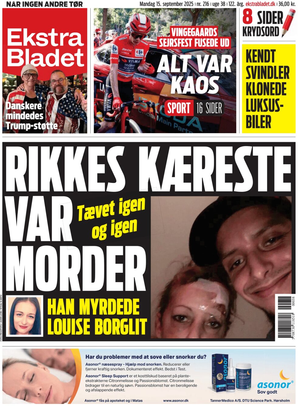 Ekstra Bladet - Front Page - 09/15/2025