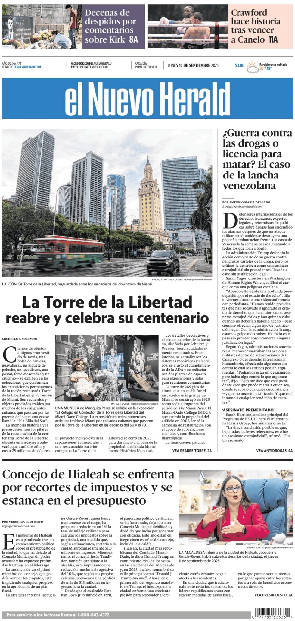 El Nuevo Herald - Cover - 09/15/2025