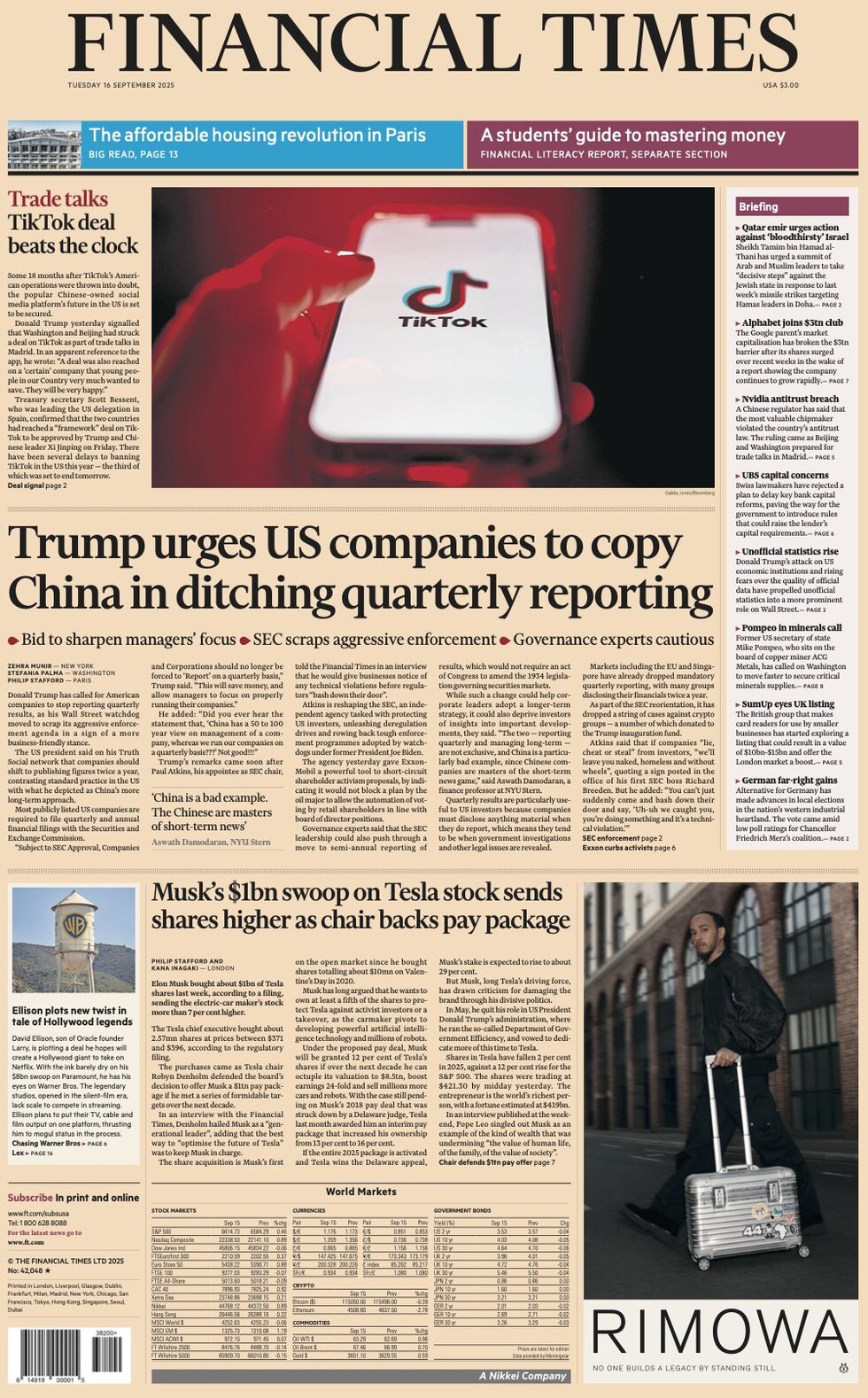 Financial Times - Front Page - 09/16/2025