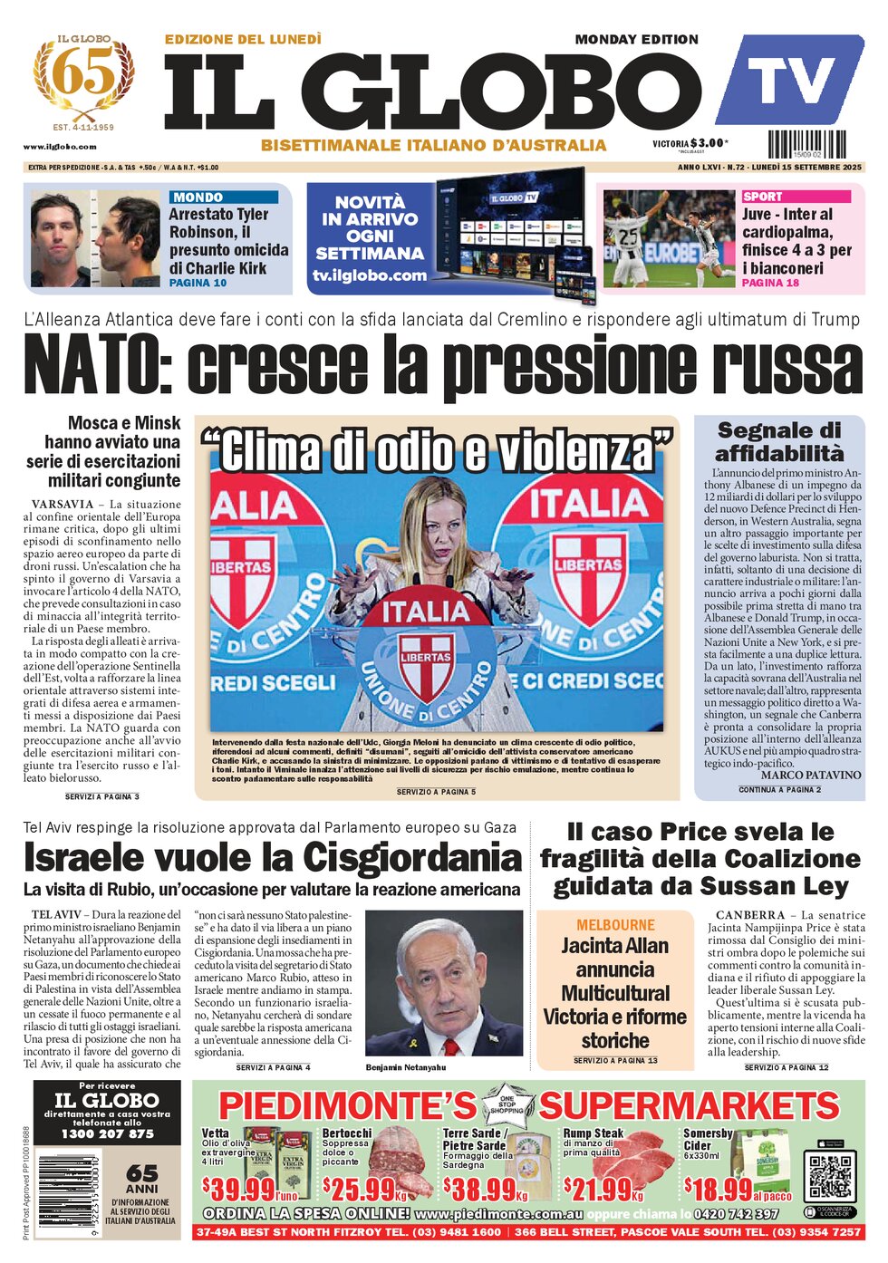 Il Globo - Cover - 09/15/2025