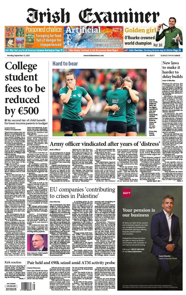 Irish Examiner - Front Page - 09/15/2025