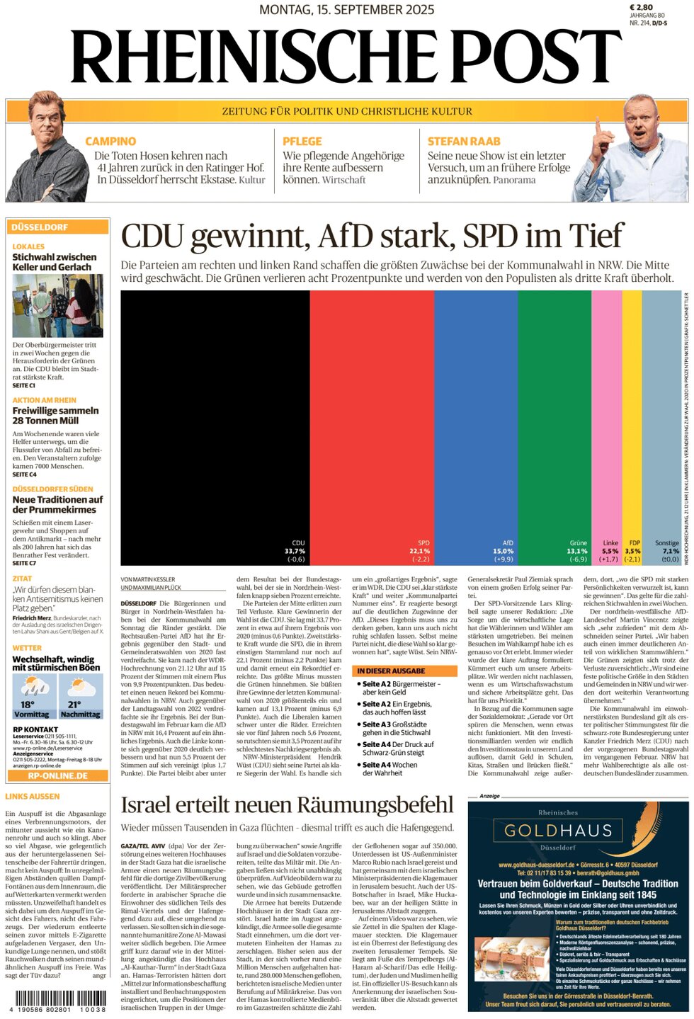 Rheinische Post - Front Page - 09/15/2025