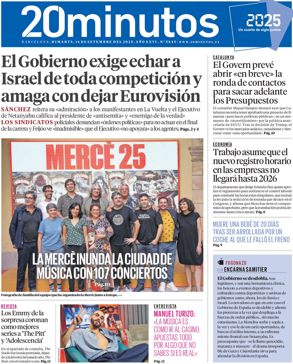 20 minutos (Barcelona) - Front Page - 09/16/2025
