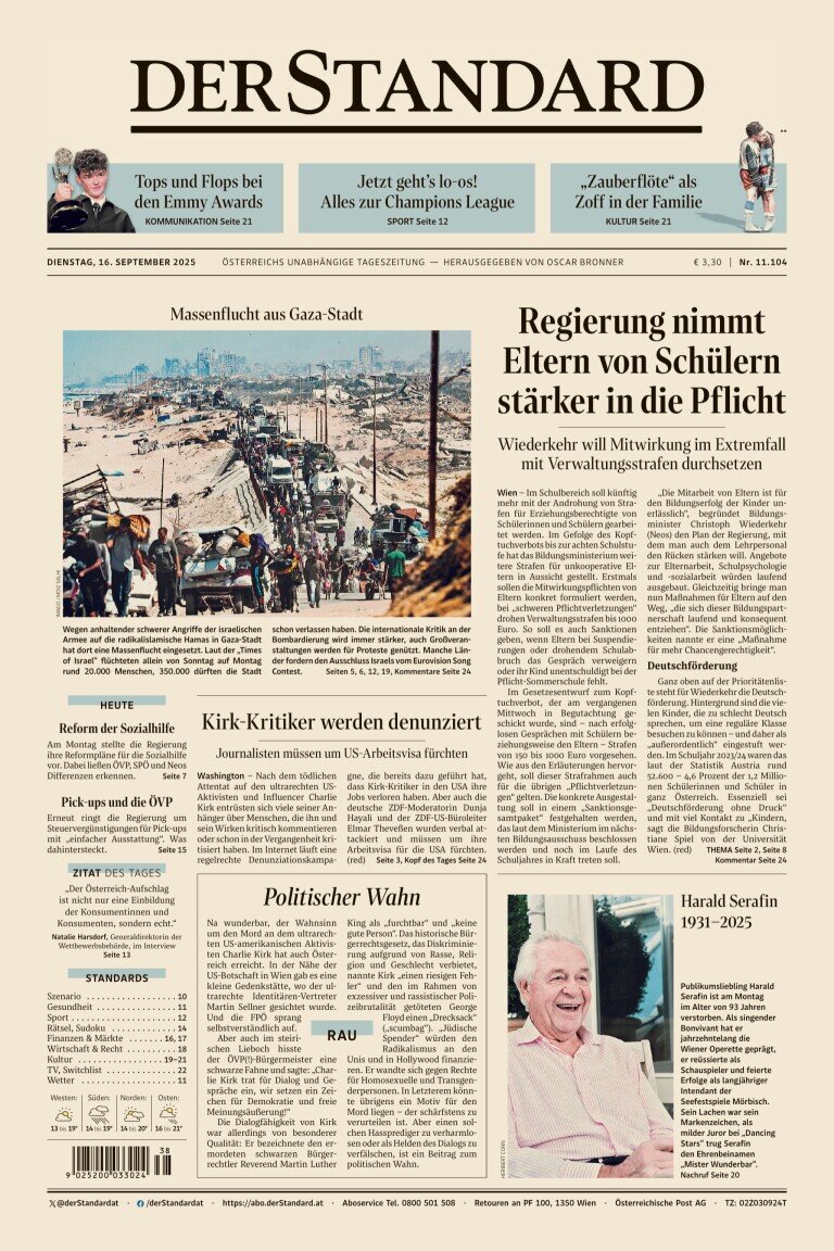 Der Standard - Front Page - 09/16/2025