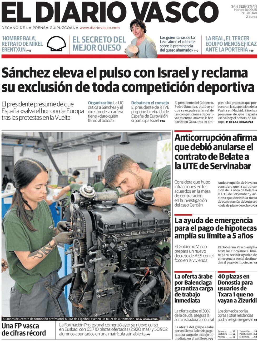 El Diario Vasco - Front Page - 09/16/2025