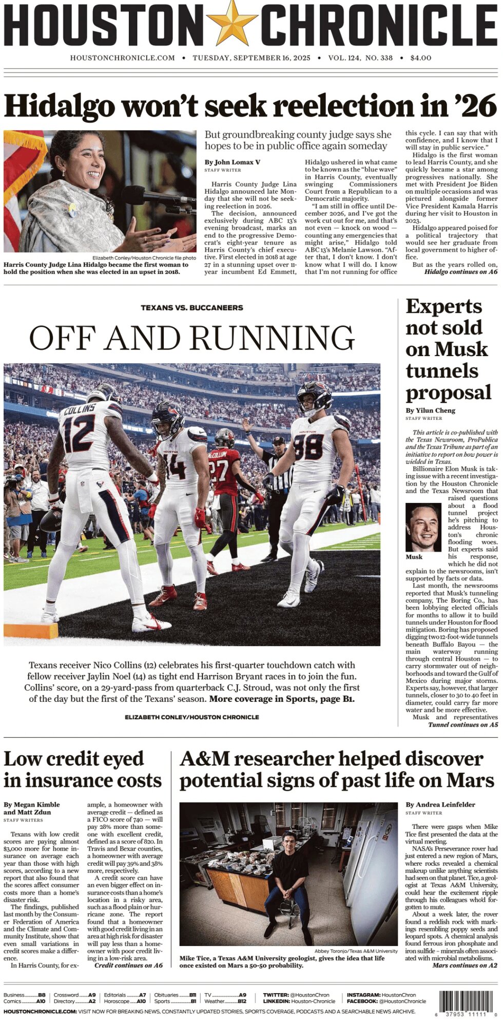 Houston Chronicle - Cover - 09/16/2025