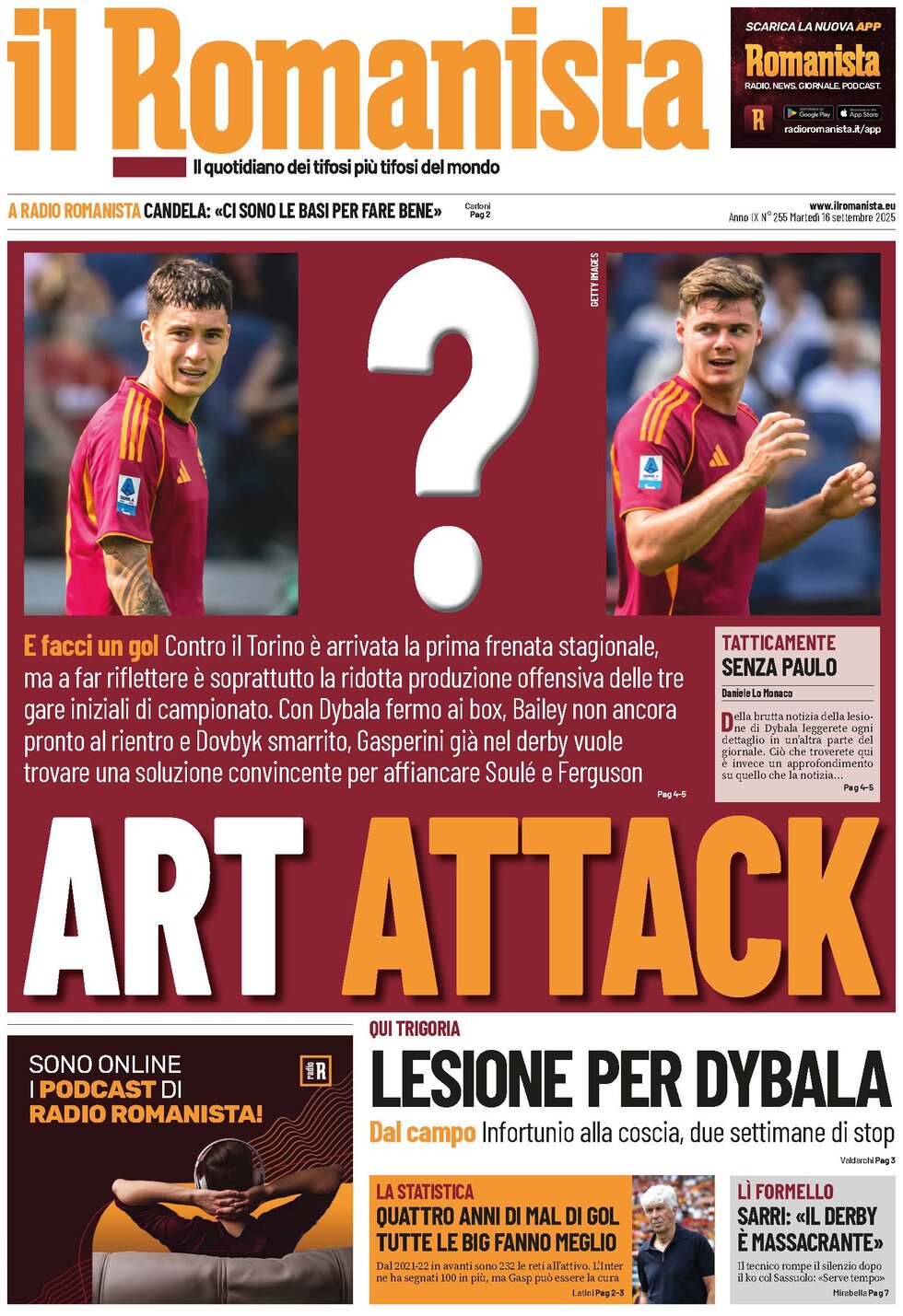 Il Romanista - Front Page - 09/16/2025