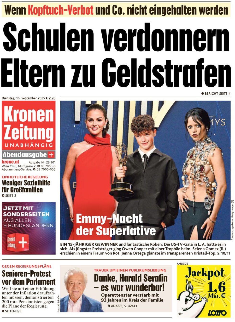 Kronen Zeitung - Front Page - 09/16/2025