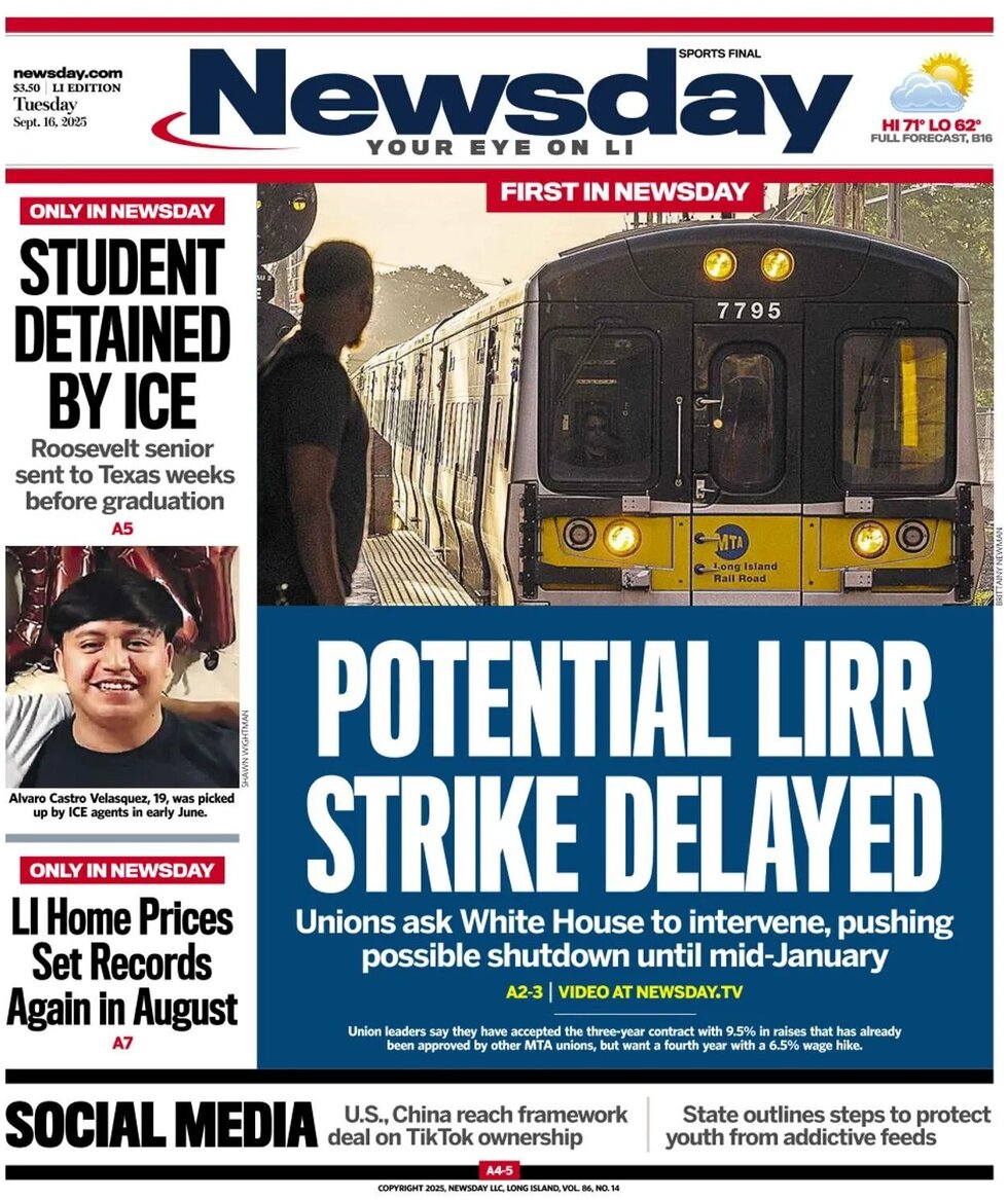 Newsday - Cover - 09/16/2025