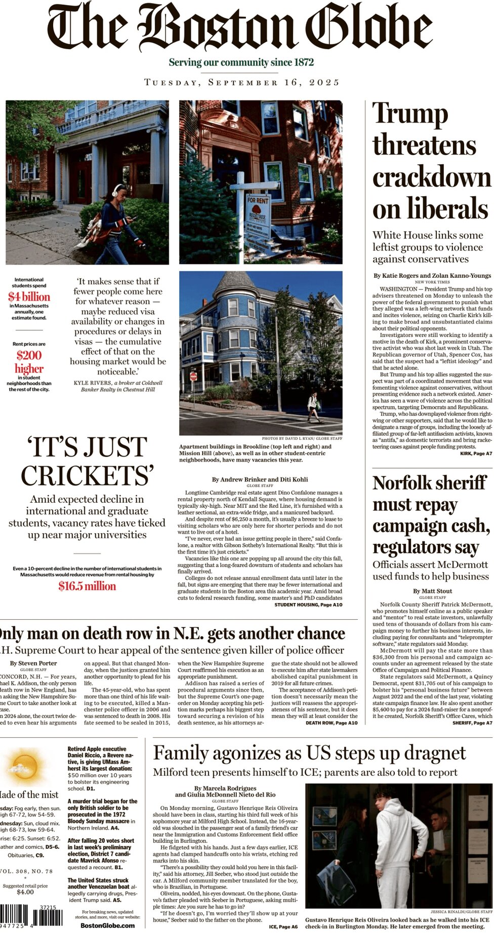 The Boston Globe - Cover - 09/16/2025