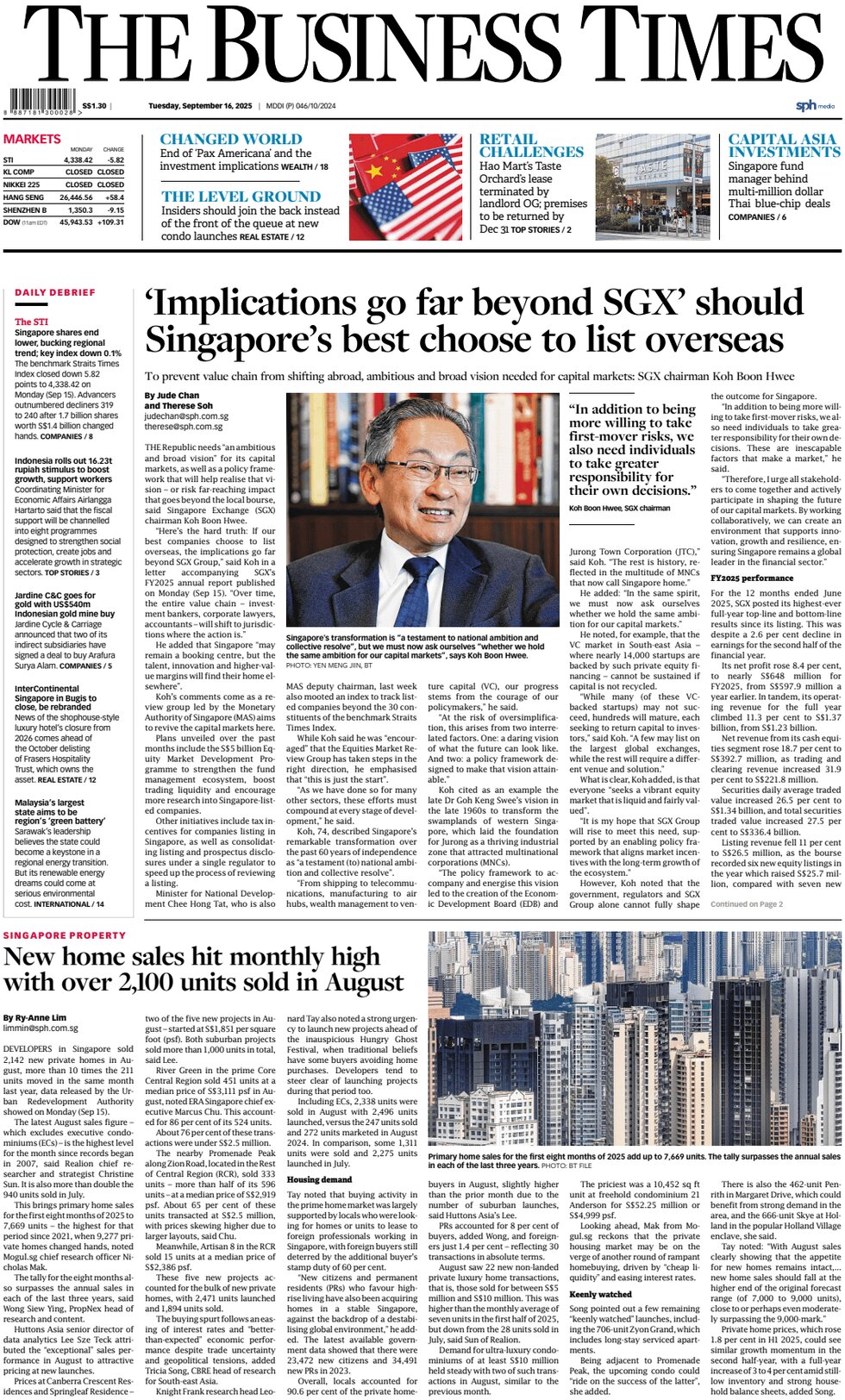 The Business Times (Singapore) - Front Page - 09/16/2025