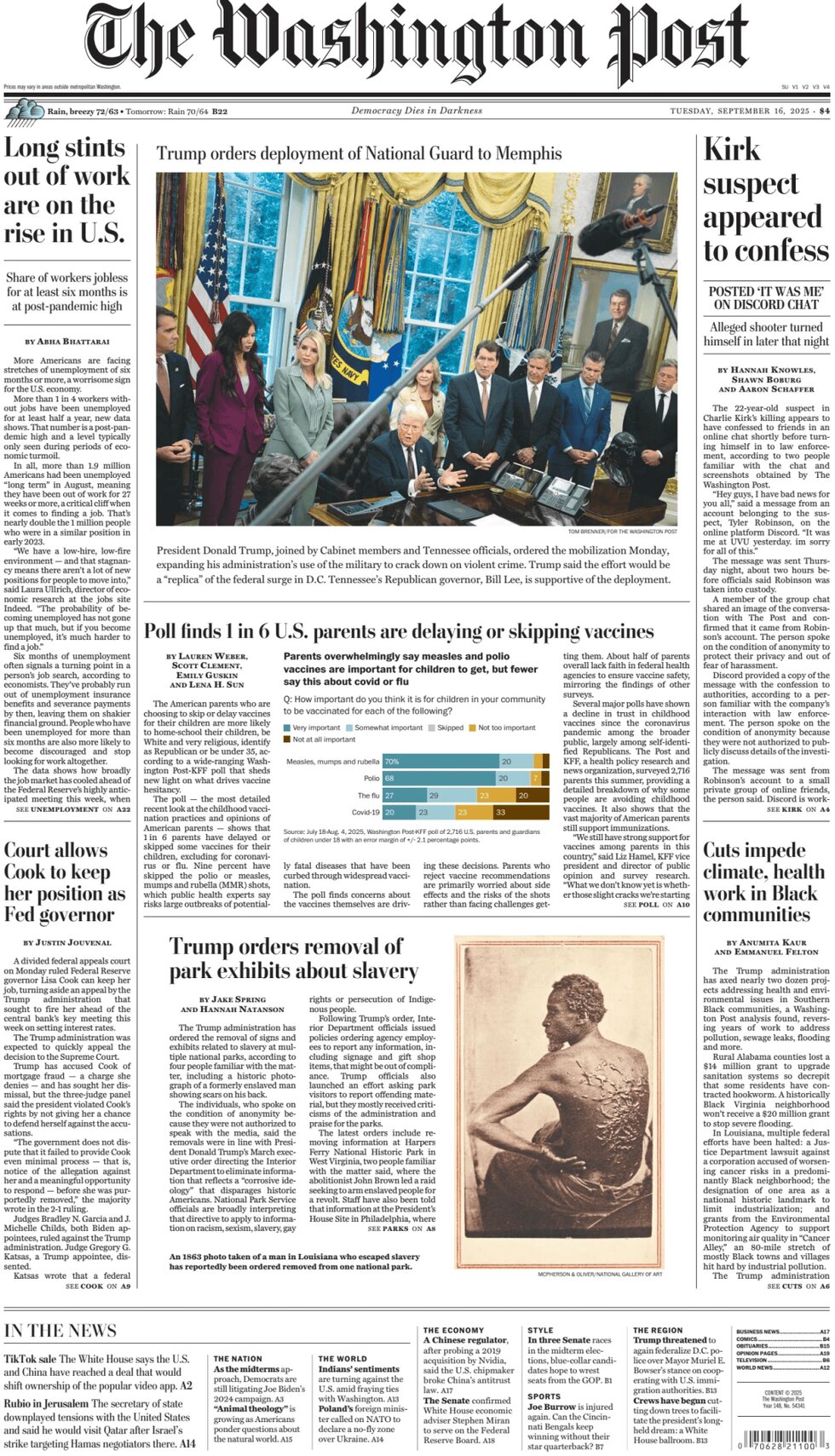 The Washington Post - Cover - 09/16/2025