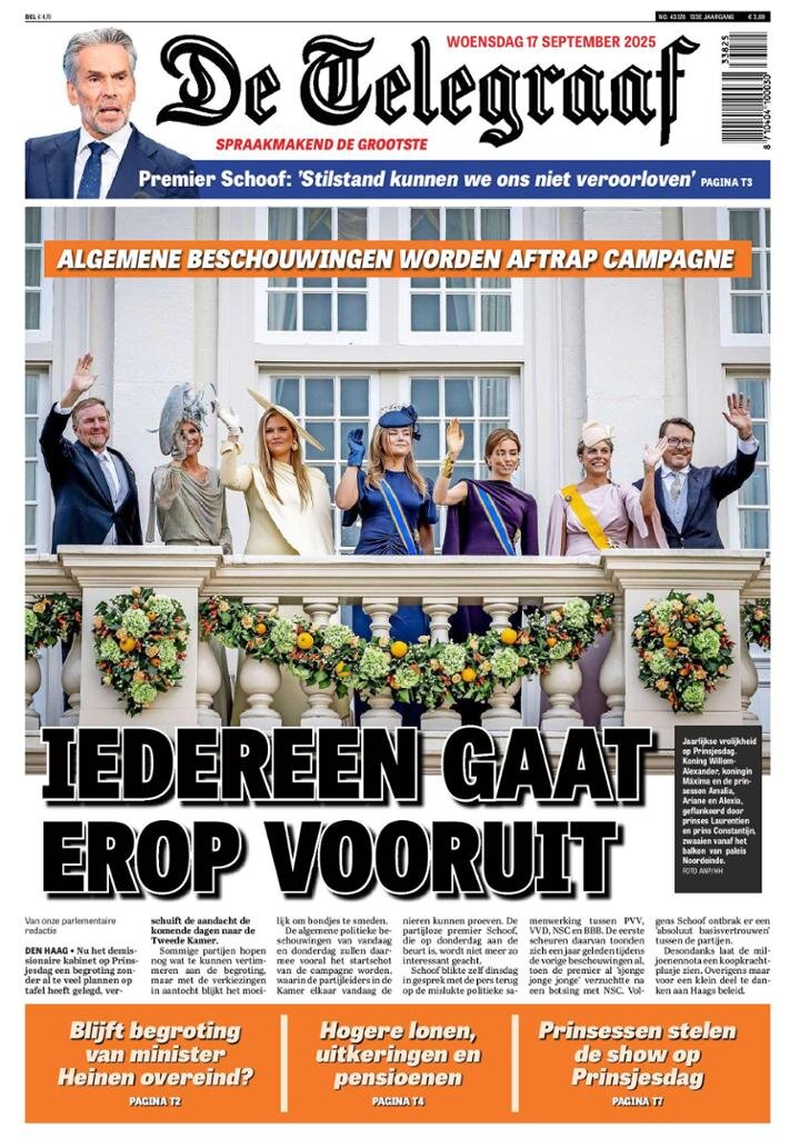 De Telegraaf - Front Page - 09/17/2025