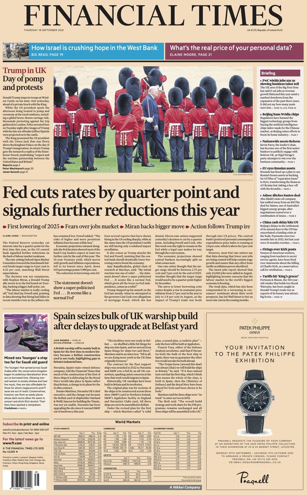 Financial Times - Front Page - 09/18/2025