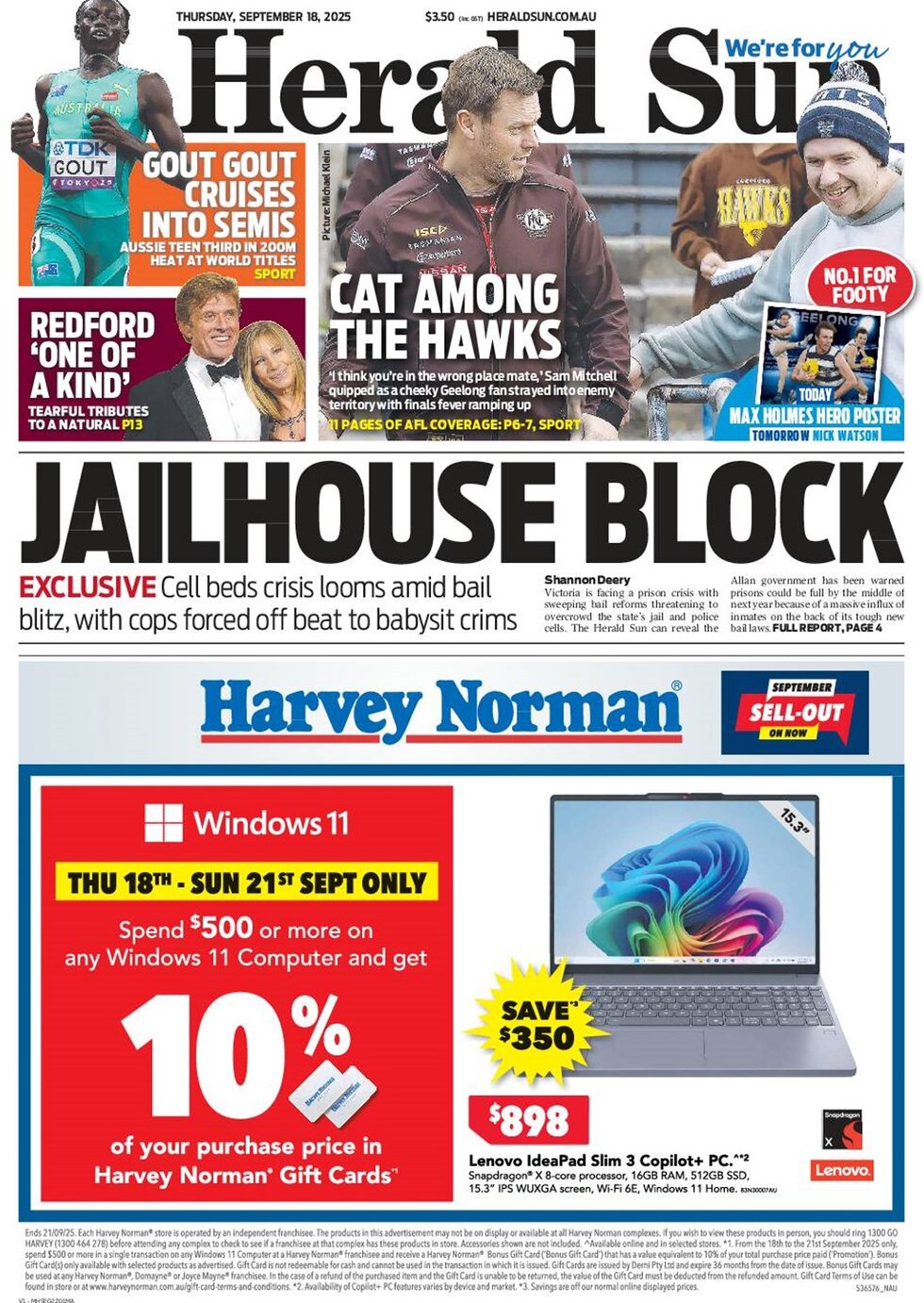 Herald Sun - Front Page - 09/18/2025
