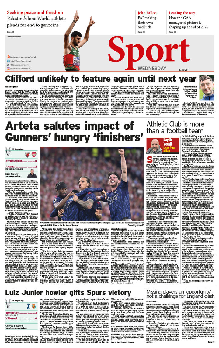 Irish Examiner Sport - Front Page - 09/17/2025