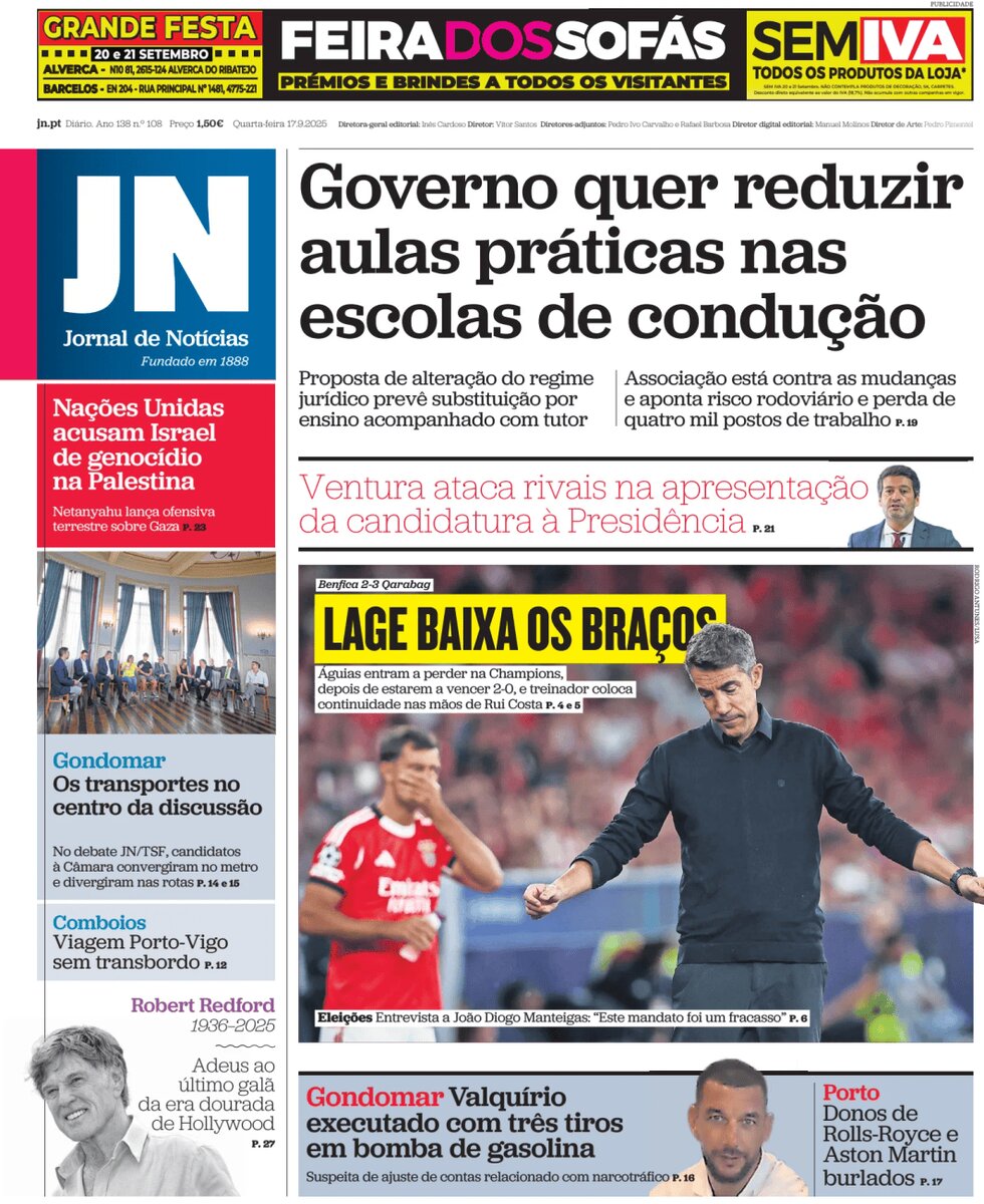 Jornal de Notícias - Front Page - 09/17/2025