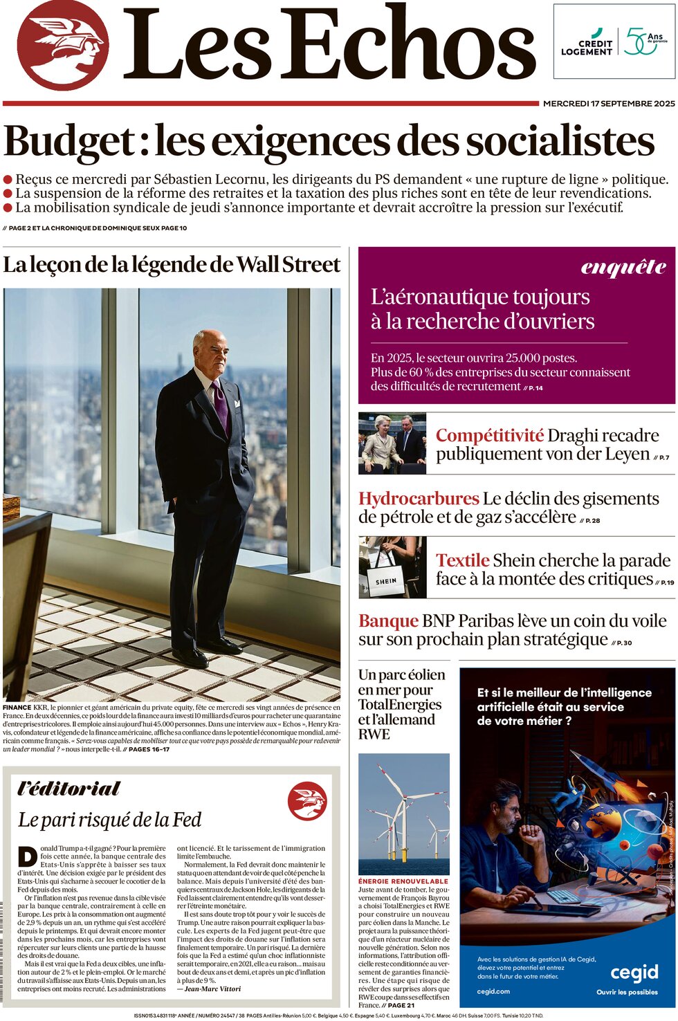 Les Échos - Front Page - 09/17/2025