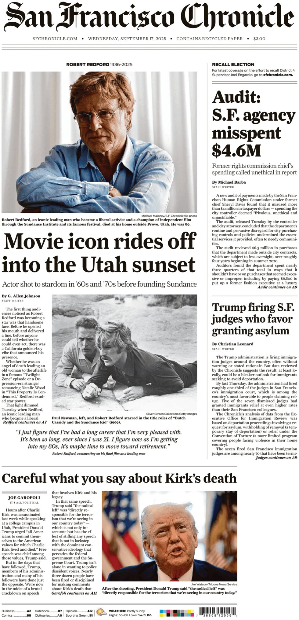 San Francisco Chronicle - Cover - 09/17/2025