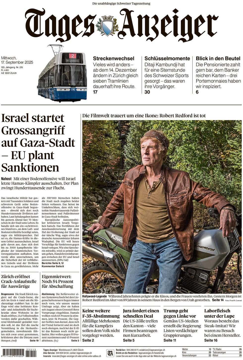 Tages-Anzeiger (Tagi TA) - Front Page - 09/17/2025
