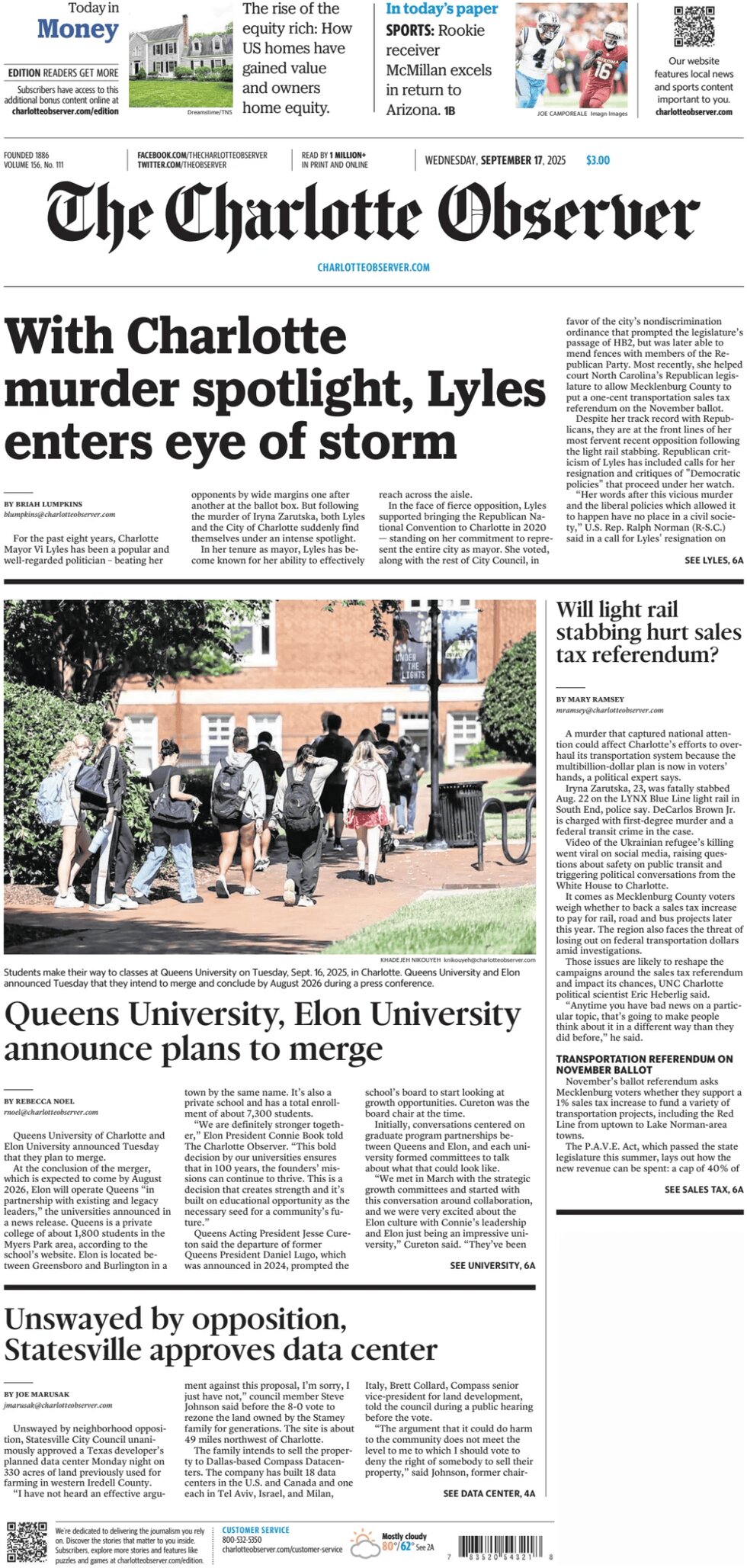 The Charlotte Observer - Cover - 09/17/2025