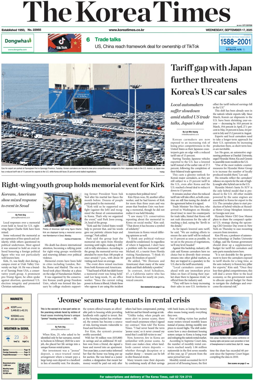 The Korea Times - Front Page - 09/17/2025