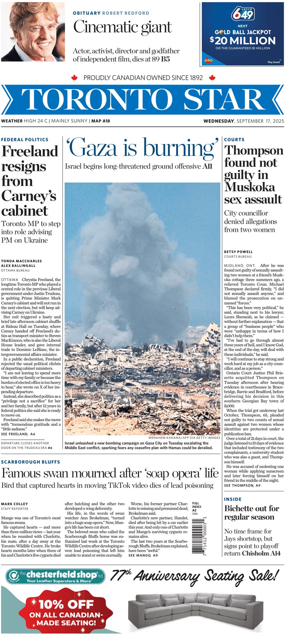 Toronto Star - Front Page - 09/17/2025