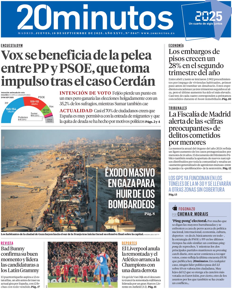 20 minutos (Madrid) - Front Page - 09/18/2025