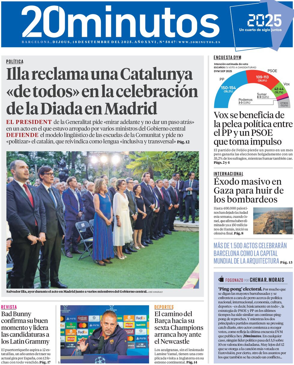 20 minutos (Barcelona) - Front Page - 09/18/2025