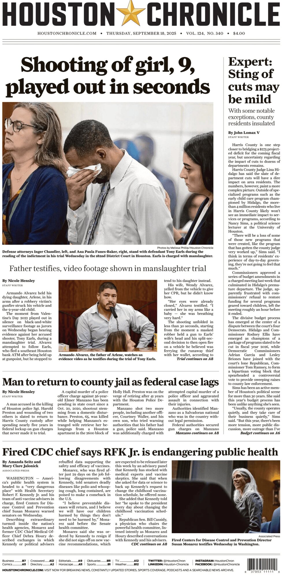 Houston Chronicle - Cover - 09/18/2025