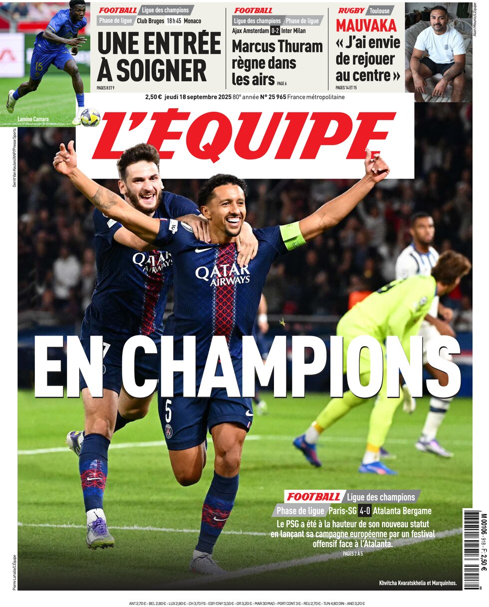 L'Equipe - Front Page - 09/18/2025
