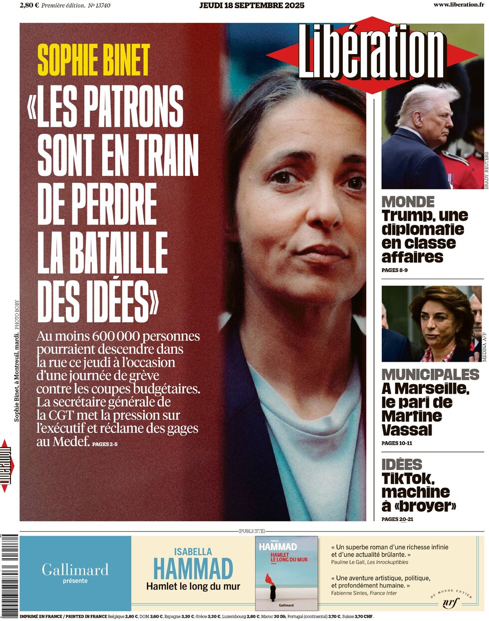 Libération - Front Page - 09/18/2025