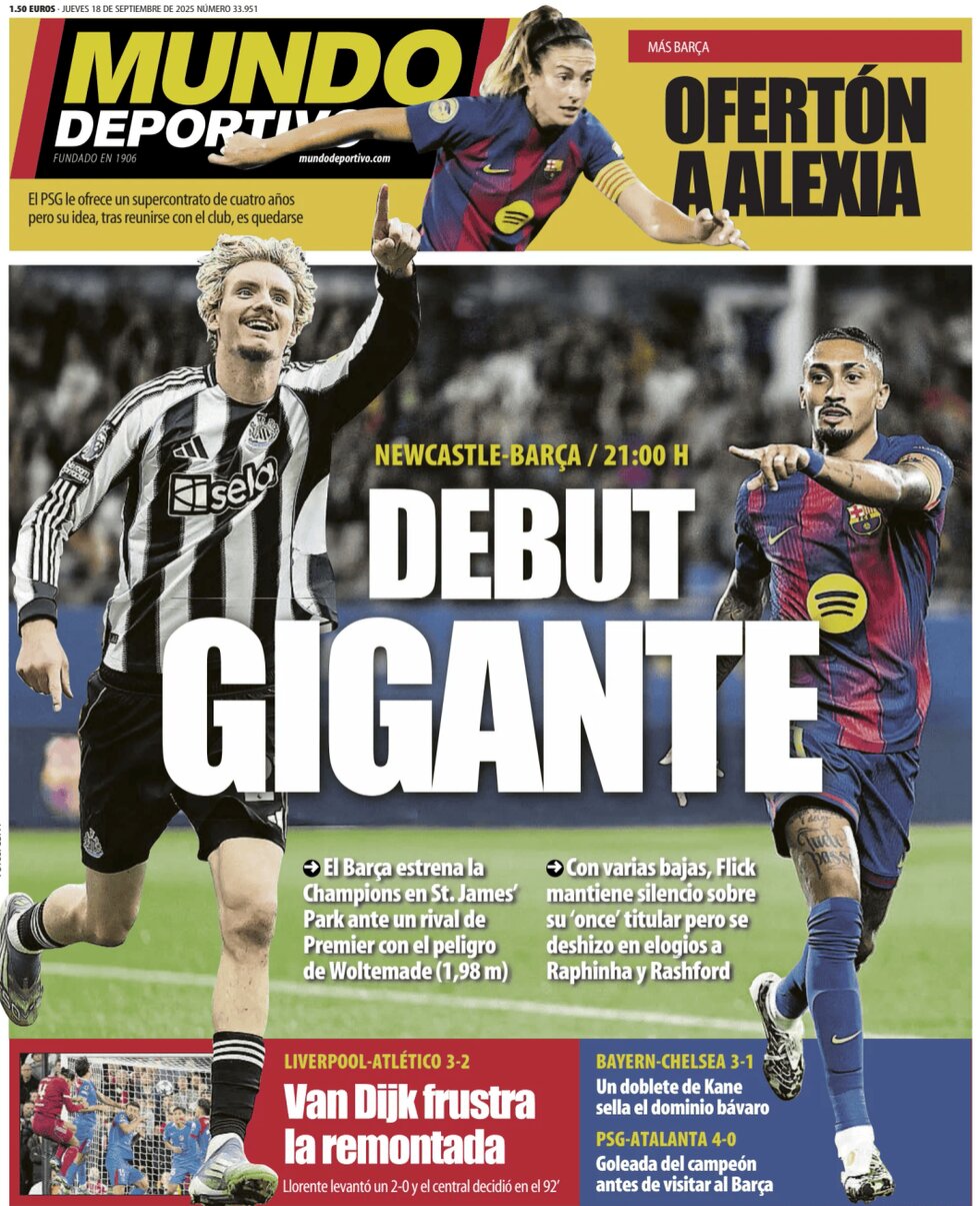 Mundo Deportivo - Front Page - 09/18/2025