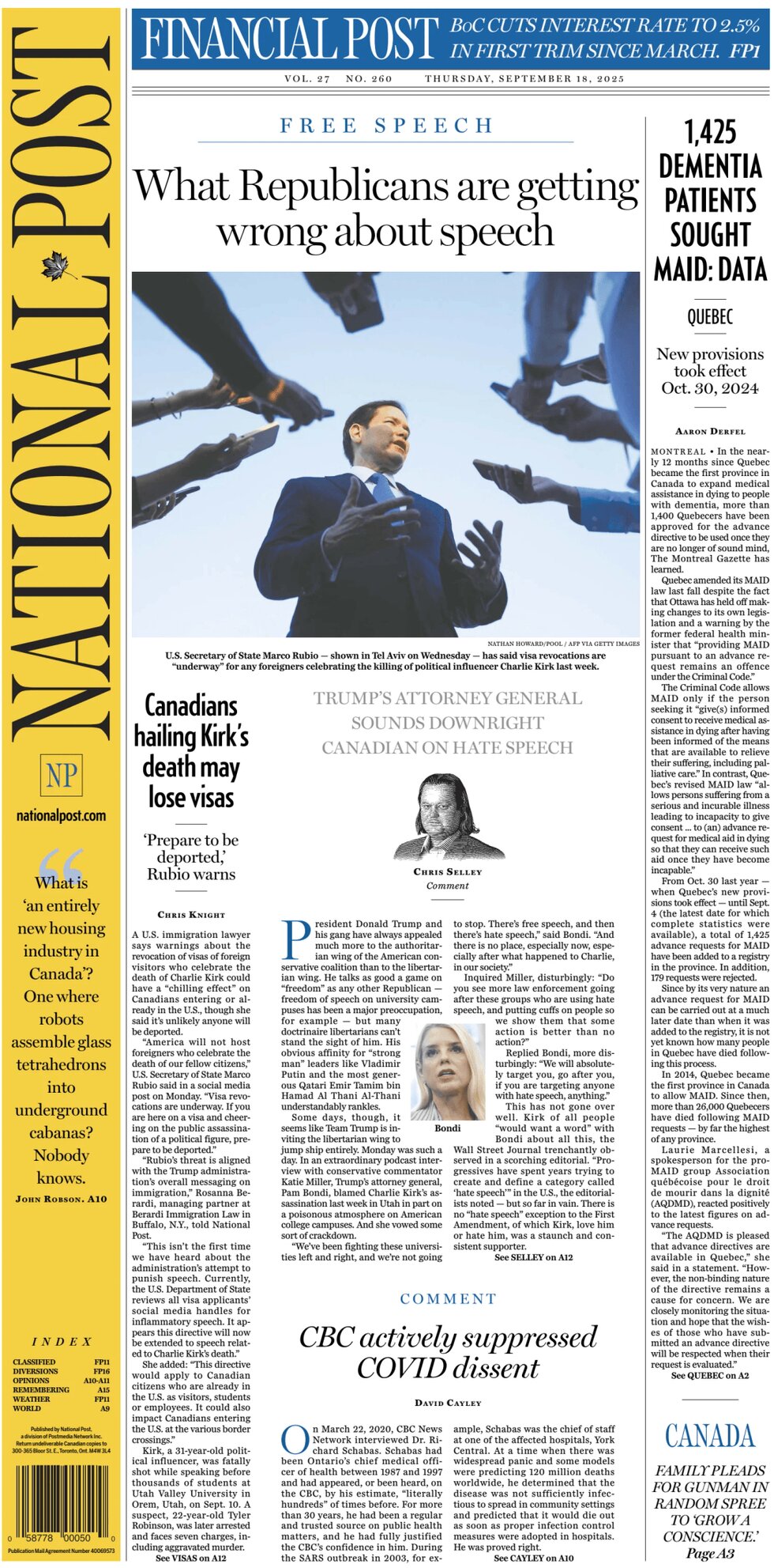 National Post (The Post) - Front Page - 09/18/2025