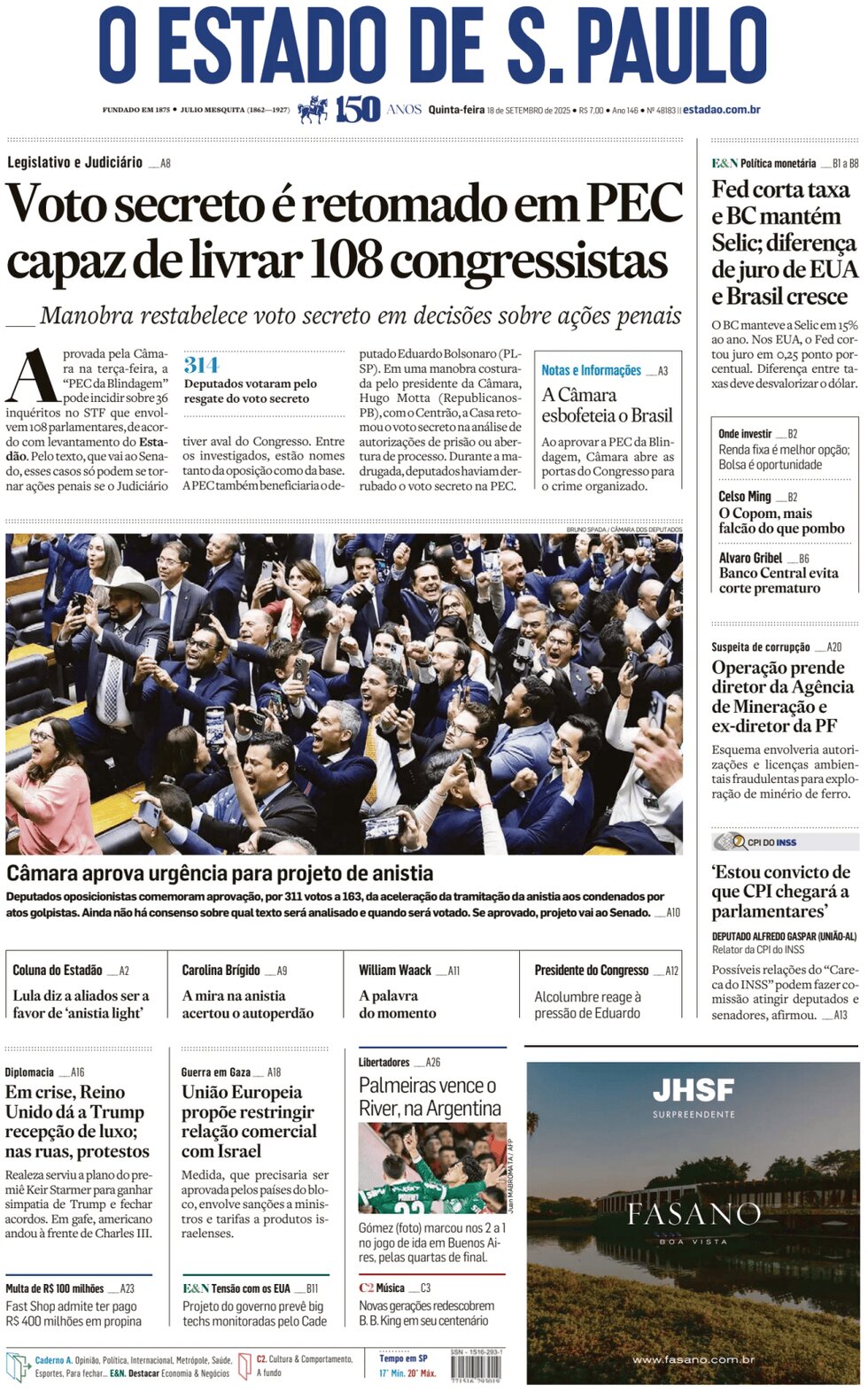 O Estado de S. Paulo - Front Page - 09/18/2025