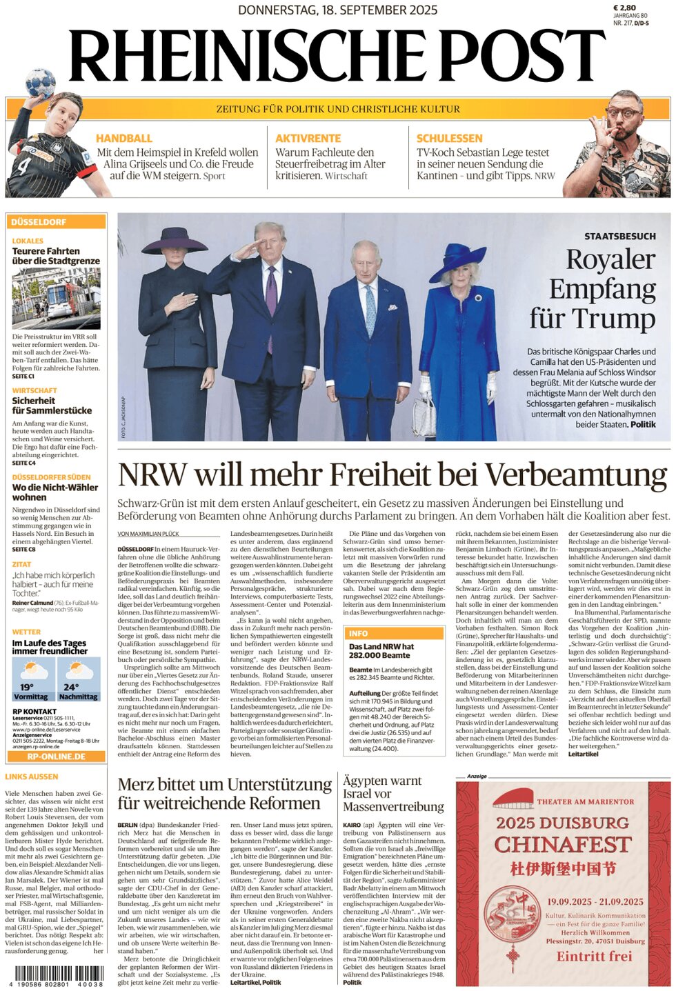 Rheinische Post - Front Page - 09/18/2025