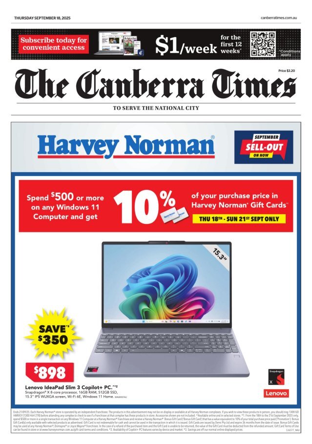 The Canberra Times - Front Page - 09/18/2025
