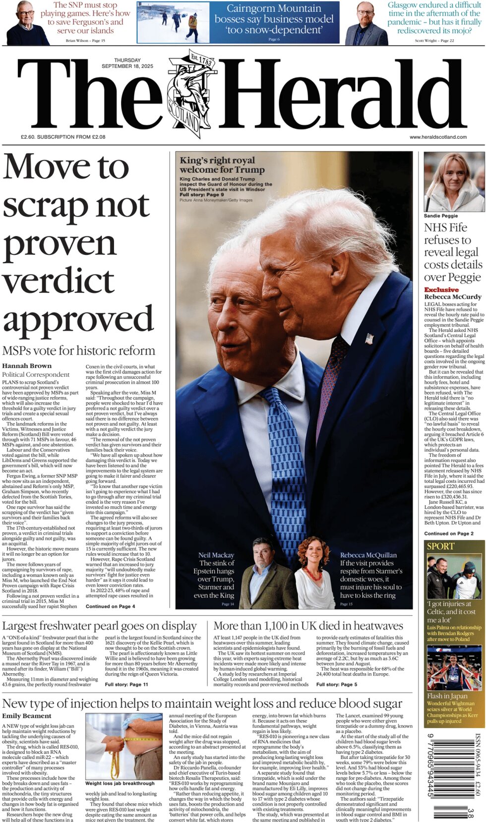 The Herald (Scotland) - Front Page - 09/18/2025